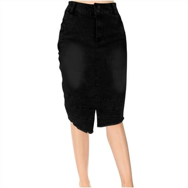 Npasoilc Denim Skirts for Women Trendy High Waist Button Stretchy Distressed Slit Hip Wrapped Skirt Solid Color Casual Jean Skirt