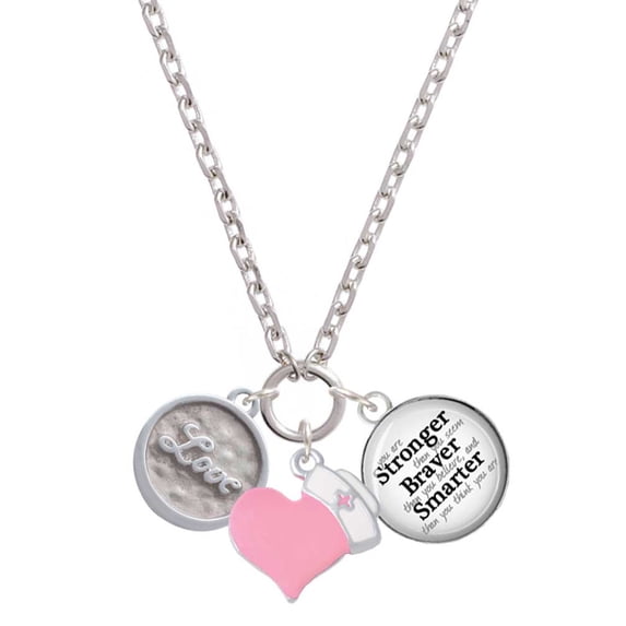 Delight Jewelry Silvertone Love - Round Seal - Light Pink Heart Nurse Strong Zoe Necklace