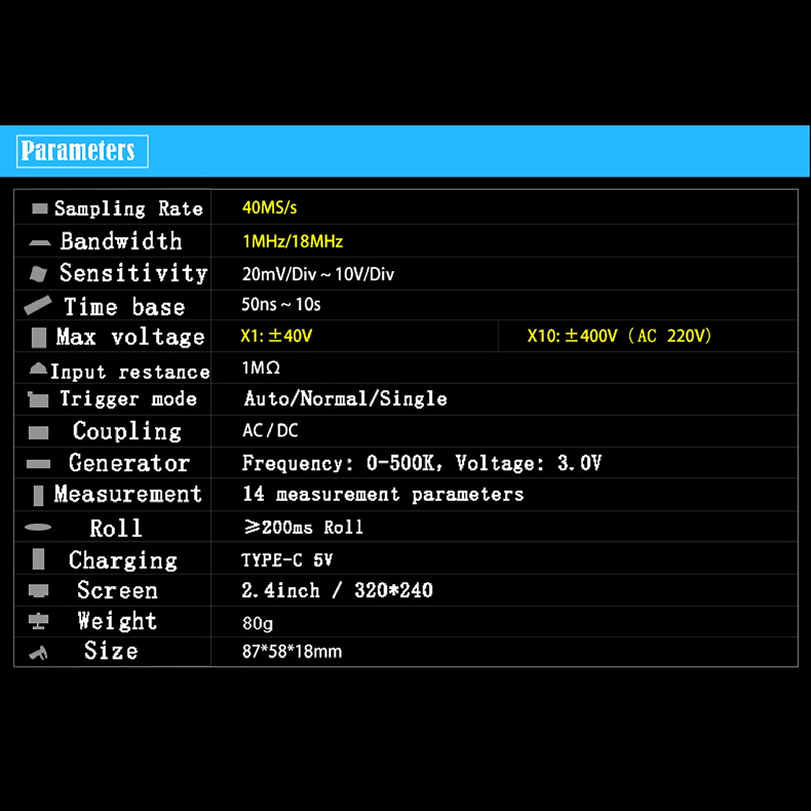 DSO154Pro DSO154Pro 320x240 Resolution 2.4-inch Color Screen Digital Oscilloscope 40MSa/s Sampling Rate Support Signal Generator