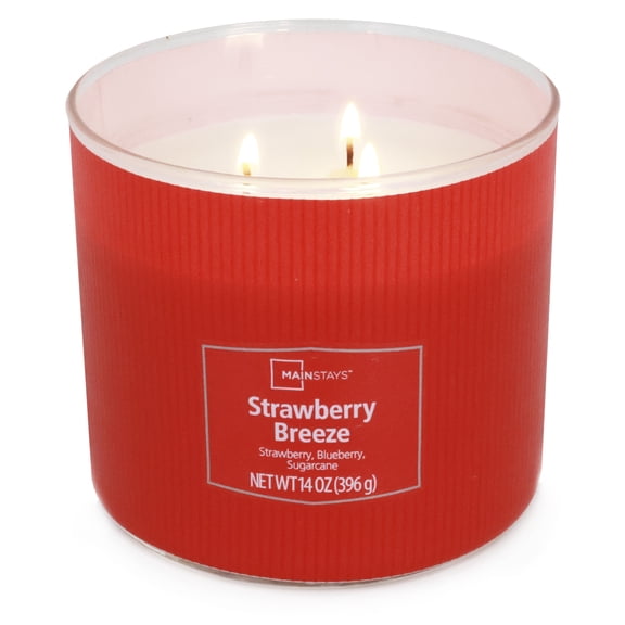 Mainstays Textured Wrap Strawberry Breeze 3-Wick Candle, 14 oz