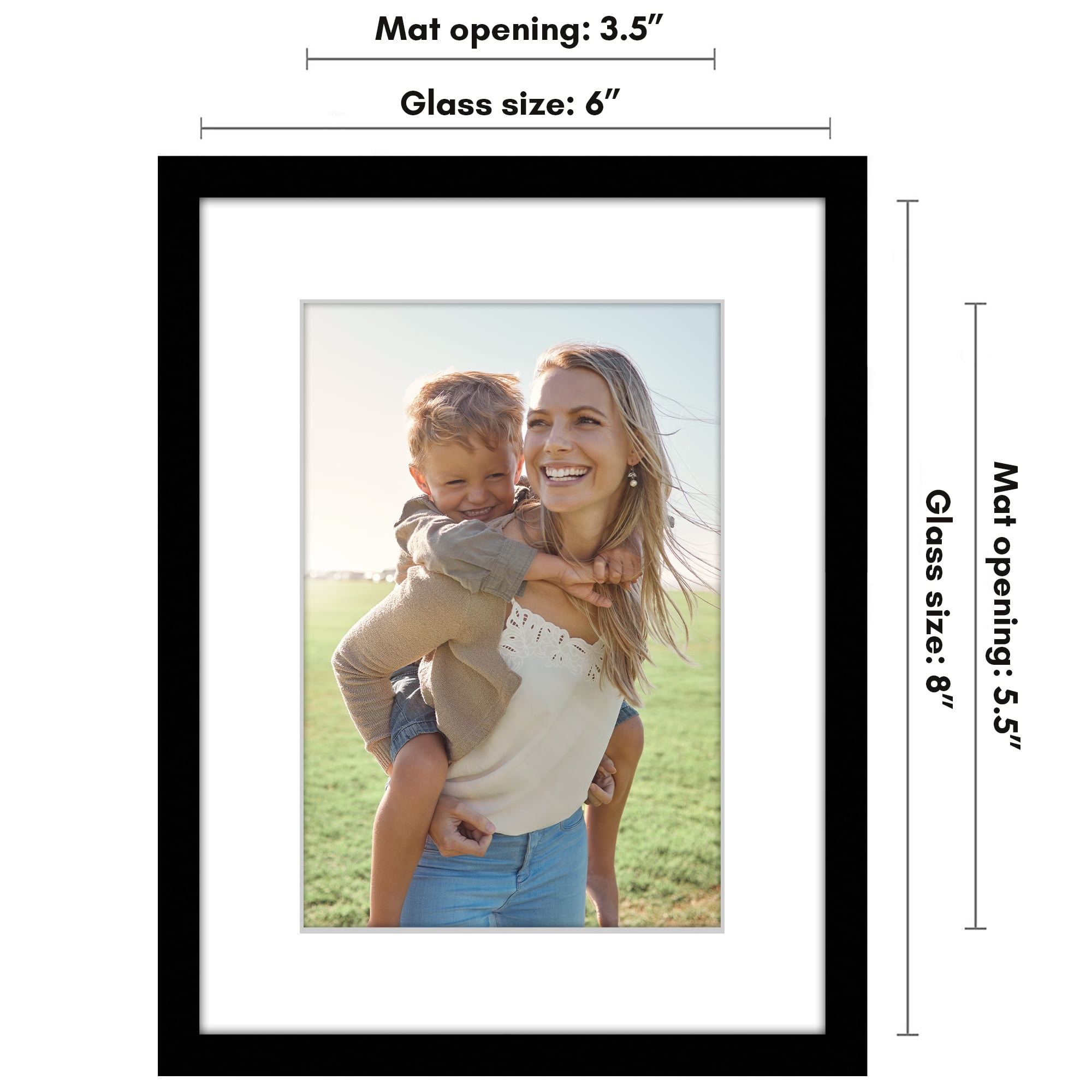 Americanflat 6x8 Picture Frame with Shatter-Resistant Glass with 4x6 Mat Display Photo Streamline - Black