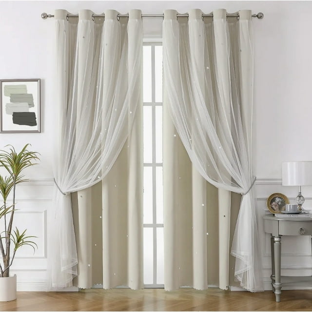 2piezas Cortinas Blackout Para Niños 132x244cm Con Estrellas Beige