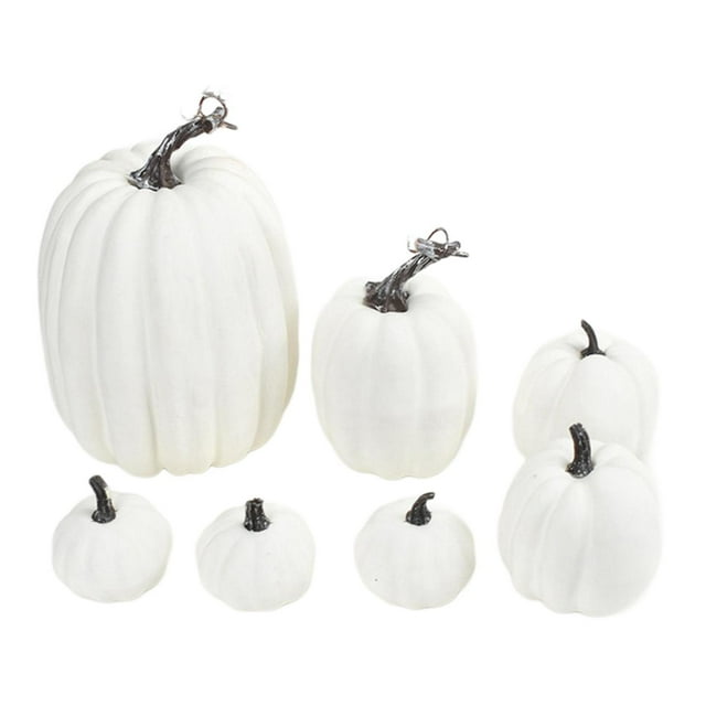 Lipstore 7 Pieces Fake Pumpkins Model Cute Harvest Decorative DIY Small Rustic Artificial White