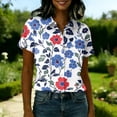 thumbnail image 3 of Iaqnaocc 4th Of July Outfits for Women Usa Patriotic American Flag Stars Blouses America 250 Shirt Festival Button Down Collared Shirt Lightweight Short Sleeve Outfits Light Blue S, 3 of 4
