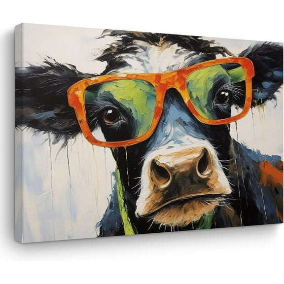 WFSposter Happy Cow Decor Cow Gifts Canvas Wall Art Wall Decor Funny Cow Print Framed Poster Artwork Prints Pictures for Home Farmhouse Bathroom Kitchen Boys Girls Bedroom Living Room 15" x 11.4"