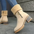 thumbnail image 3 of Fuzzy Winter Boots for Women Suede Lug Sole Stacked Heel Zipper Short Snow Booties Casual Round Toe Ankle Boots, 3 of 7