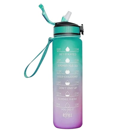 

SQUARE CARMEN 32oz Motivational Fitness Sports Water Bottle With Time Marker & Straw Large Wide Mouth Leakproof Durable BPA Free Green B