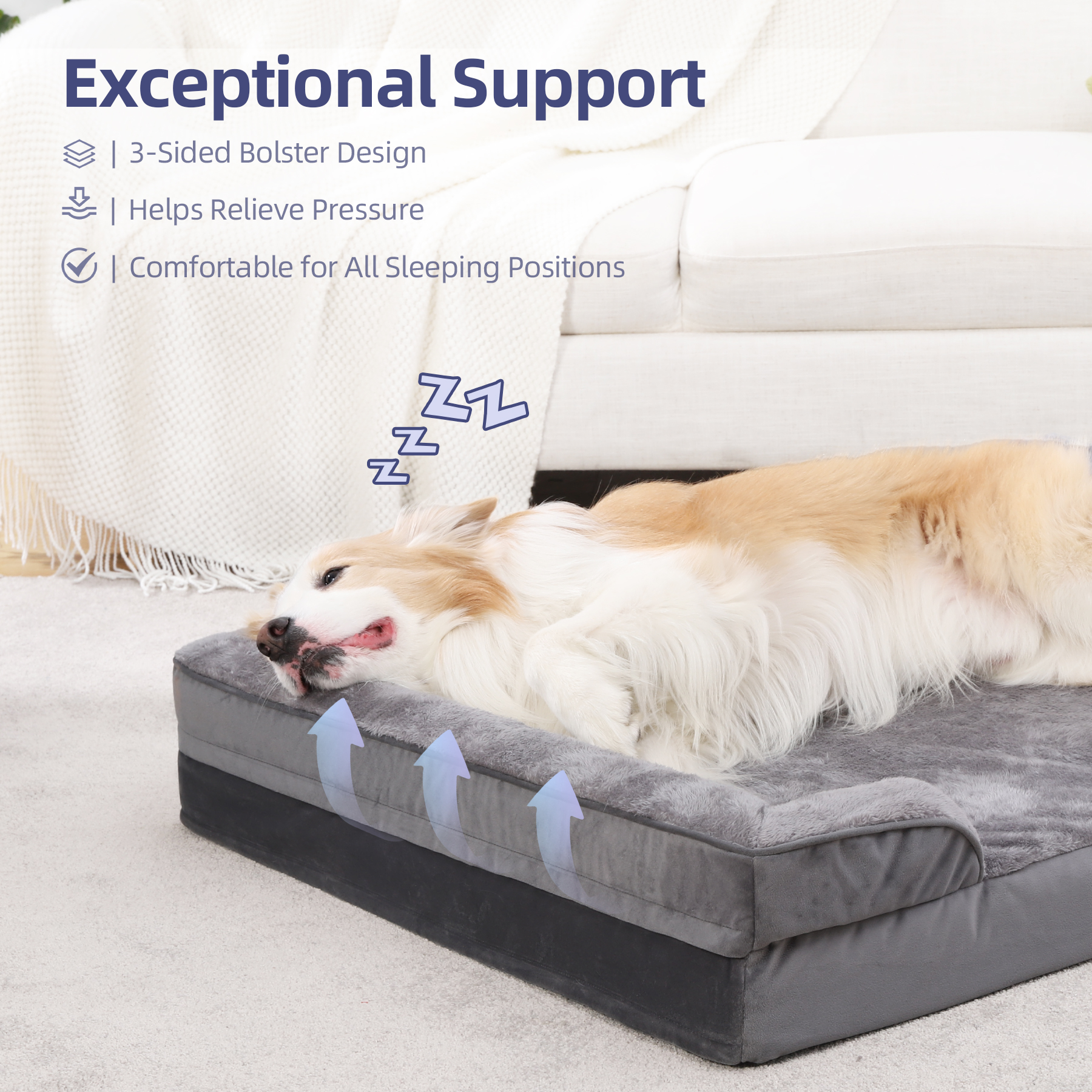 KSIIA Orthopedic Dog Bed for Large Dogs, Gray photo 4