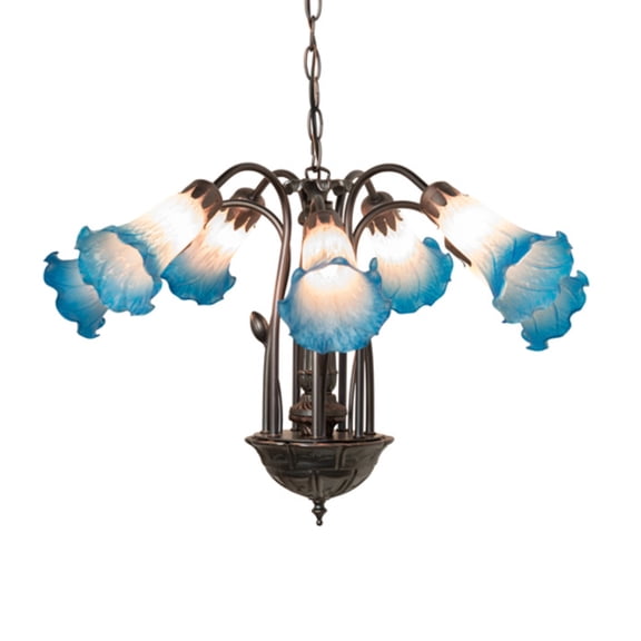 Meyda Tiffany 11687 Pink/Blue Tiffany Pond Lily 7 Light 24" Wide Chandelier - MultiColor