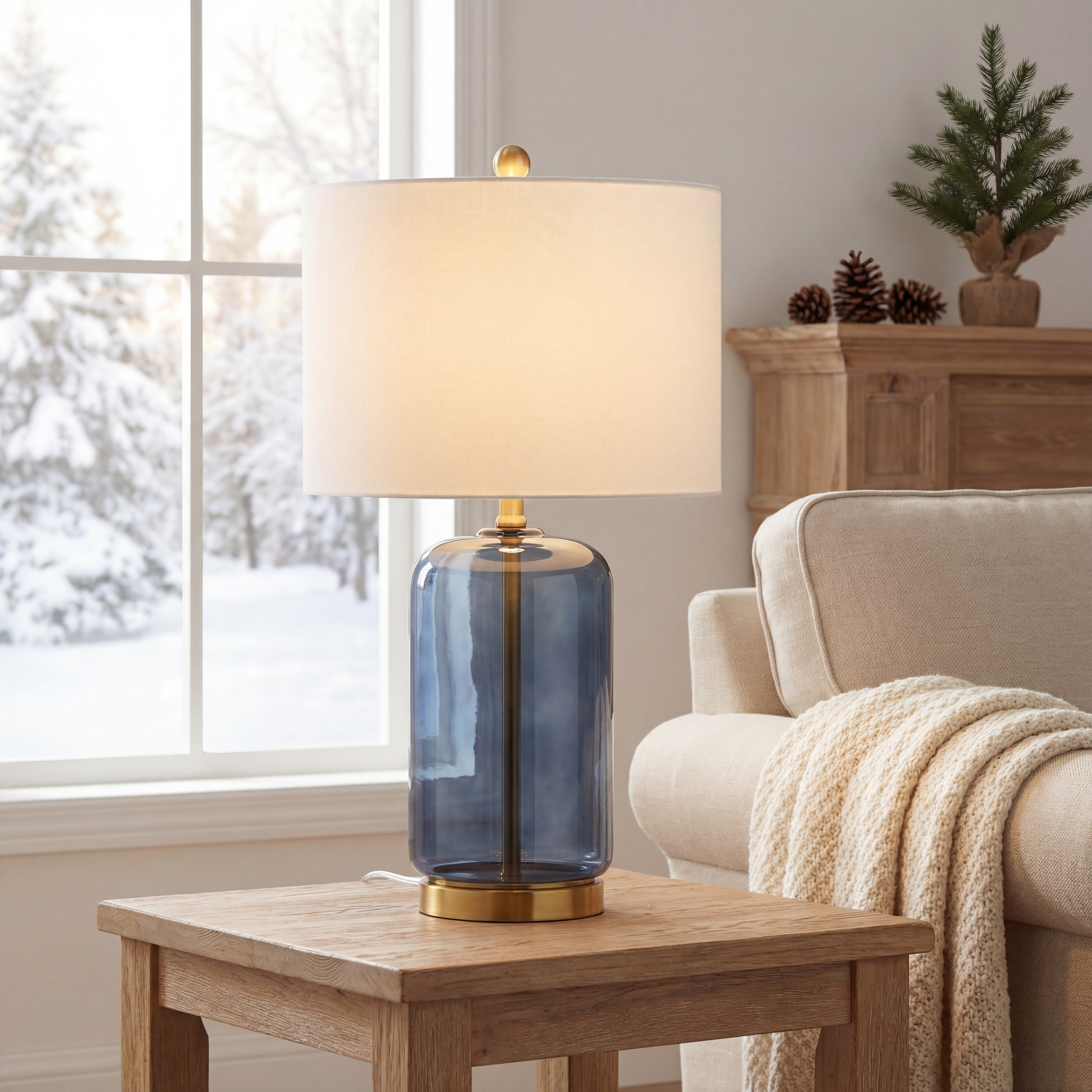 Safavieh Novah 16 in Modern Gold Table Lamps with Clear Glass White Transitional Shades
