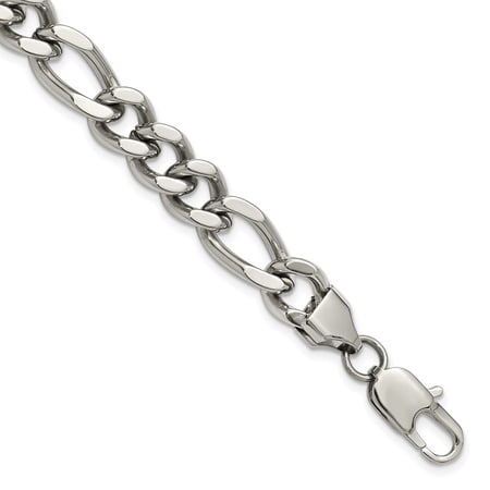 Auriga Fine Jewelry Stainless Steel Polished 9mm Figaro Chain 8.25 inch Men s Bracelet