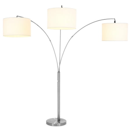 - Best Choice Products Home Decor 3-Light Arc Floor Lamp w/ Infinite Dimming - Brushed Nickel, Woven White Shades