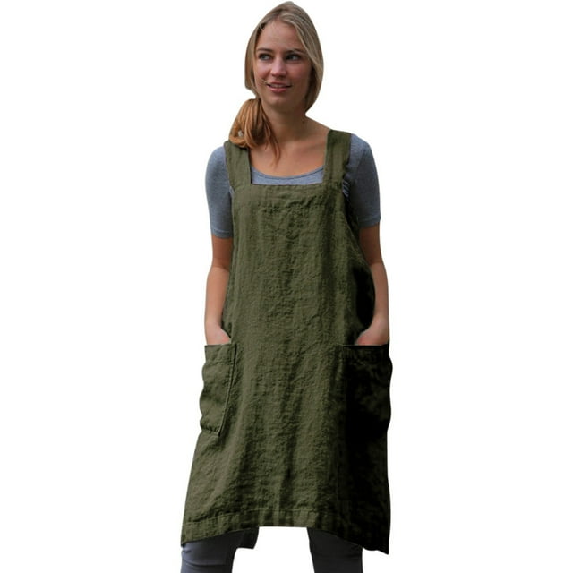 Fridja Tablier Carré en Coton et Lin pour Femmes, Robe de Jardin