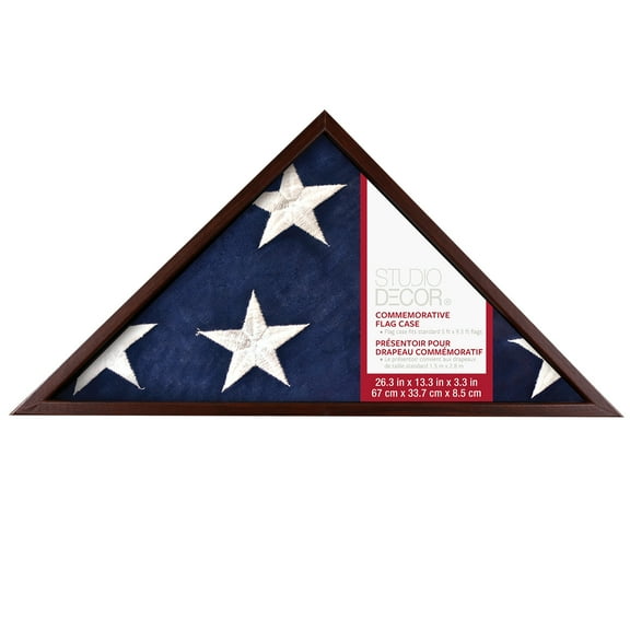 Mahogany Memorial Flag Case by Studio Decor - Funeral Military Display for Flags - Medals - Badges - and Memorabilia - 1 Pack