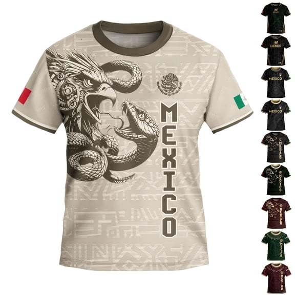 2026 New Mexico Soccer Jersey Boys, Mexican Jersey Soccer T-Shirt, Soccer Jersey 2D Graphic Crew Neck Short Sleeve Football Tee, Casual Daily Sport Top for Kids