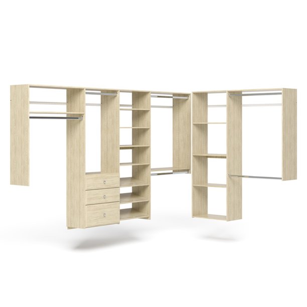 Easy Track L Shaped Walk In Closet Organizer Kit with Shelves and