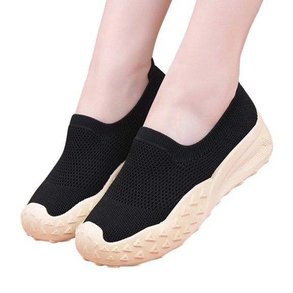 Willtoo Women's Breathable Knit Slip On Sneakers, Lightweight Mesh Comfortable Loafers Thick Platform Non Slip Sock Shoes Casual Walking Shoes for Daily Outdoor