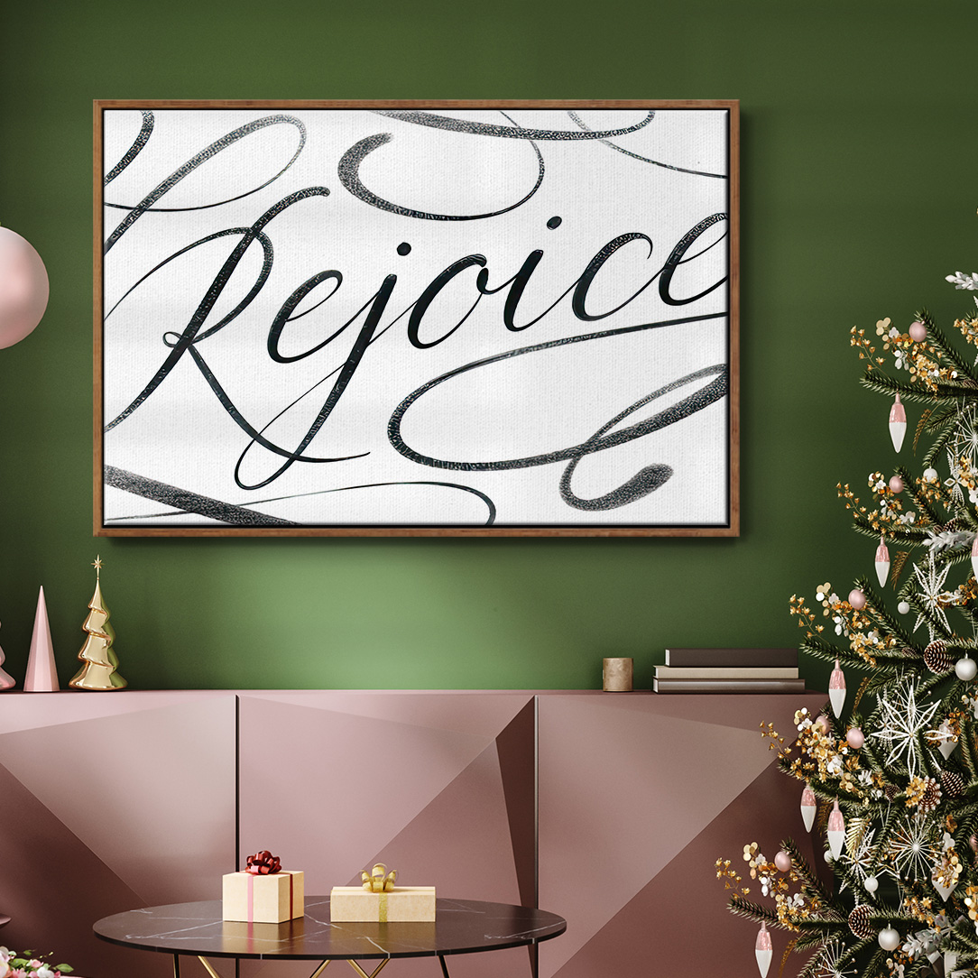 Rejoice - Framed Gallery Wrapped Holiday Canvas - 17 x 25 - Rosewood Frame