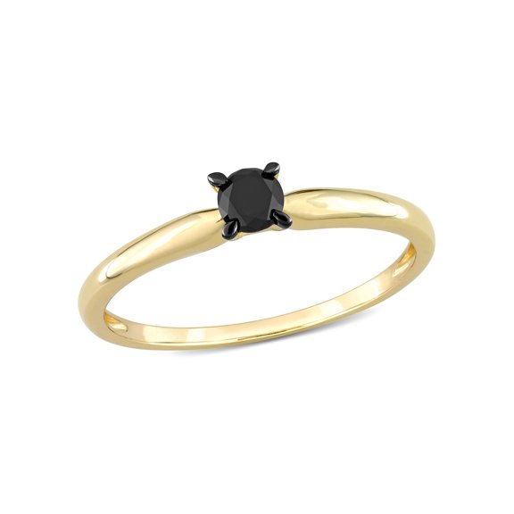 1/4 Carat T.W. Black Diamond 14kt Yellow Gold Black Rhodium Plated Solitaire Engagement Ring