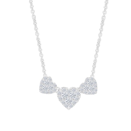1 Carat Round Cut Moissanite Triple Heart Necklace for Women in 18K White Gold Plated Sterling Silver Lab Created Diamond Necklace (D Color, VVS1 Clarity) Jewelry Gift For Her