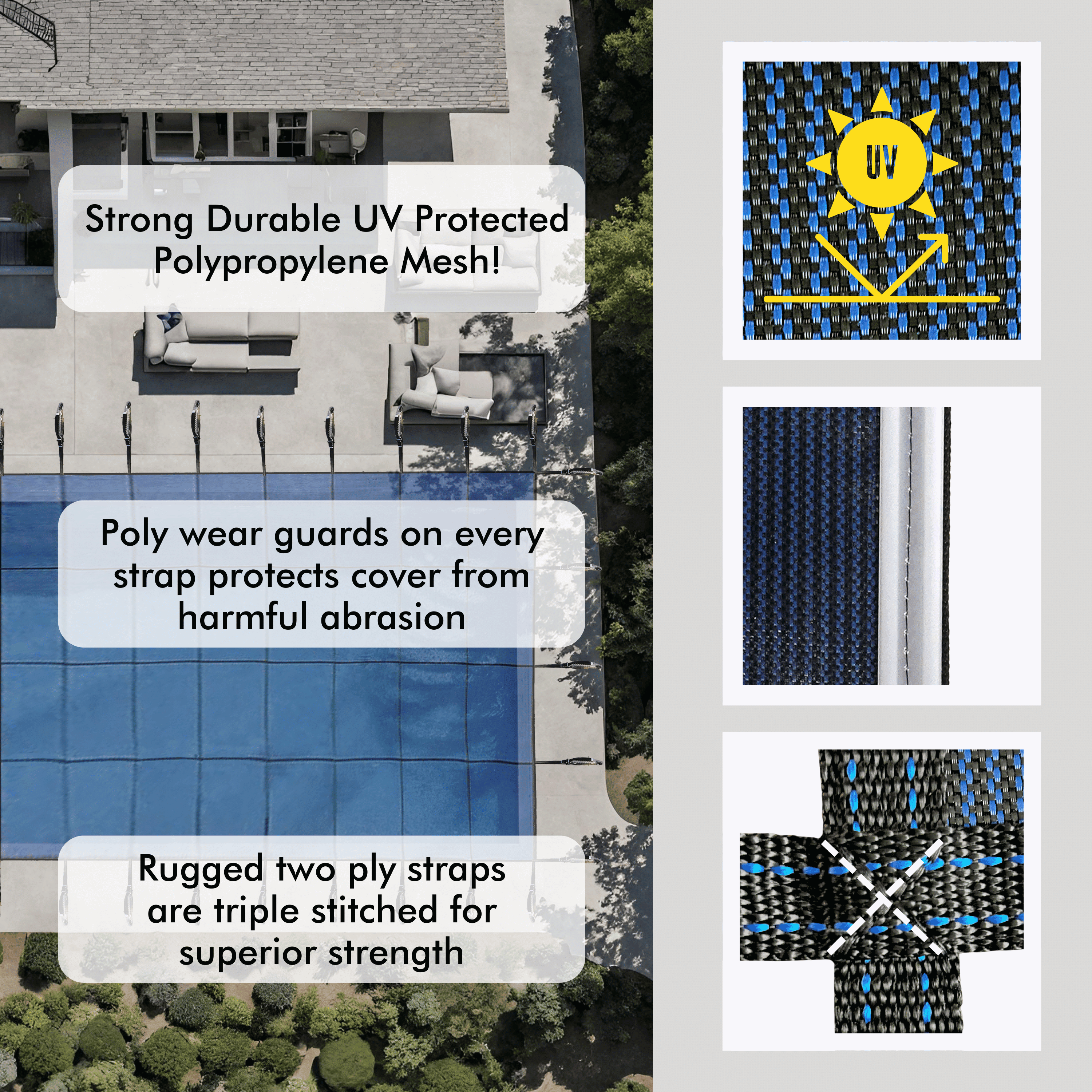 Super Mesh- Safety Pool Cover for In-Ground Pools 18x36, 5 YR Warranty - PC6381