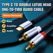Type C To RCA Audio Cable 2 RCA Aux Cord Converter USB C Audio Line For Laptop Mobile Phone Speaker Amplifier Audio Power Amplifier Braided Cable 1meter