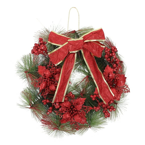 Frcolor Christmas Wreath Window Door Wreaths Wreath Pine Flower Reef Artificial Front Ornaments Poinsettia Hanging Fireplace