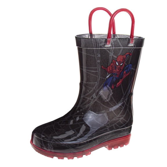 Spider, Man Boys Rain Boots. (Toddler Little Kids), Black Red, Size: 7-8