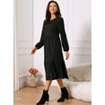 thumbnail image 3 of DARING DIVA Tiered Long Sleeve Round Neck Knit A-Line Midi Dress S Black, 3 of 6
