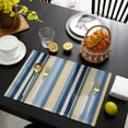 thumbnail image 3 of Blue Yellow Striped Placemats Set of 4, Farmhouse Stripes Vintage Placemats for Dining Table, Place Mats for Kitchen Tabletop, Waterproof Wipeable Dining Table Mats Set, 3 of 9