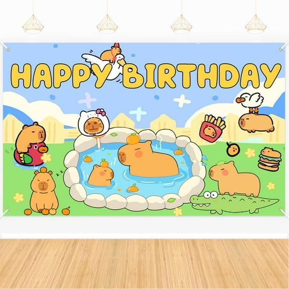 7x5FT Happy Birthday Cute Backdrop for Capybara Cute Capybara Theme Photography Background Party Decorations, Birthday Backdrop Banner for Kids Boys Girls Photo Booth Studio Booth Props Decor