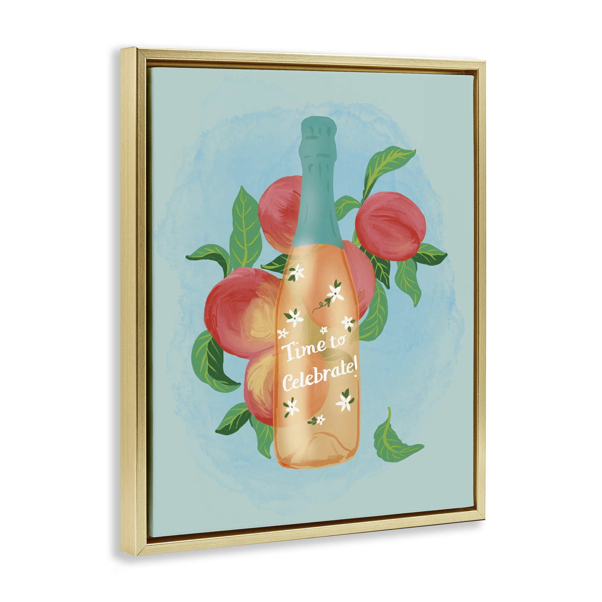 Stupell Industries Champagne with Budding Blooms Food & Beverage Painting Gold Floater Framed Canvas Art Print Wall Art, 25 x 31