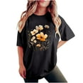 thumbnail image 2 of Spring Tops for Women 2025 LEBONYARD Womens Summer Clearance Clothes $5.00,Women's Fashion Summer Round Neck Drop Sleeves Leisure Short Sleeve Flower Printing Tops Black M, 2 of 7