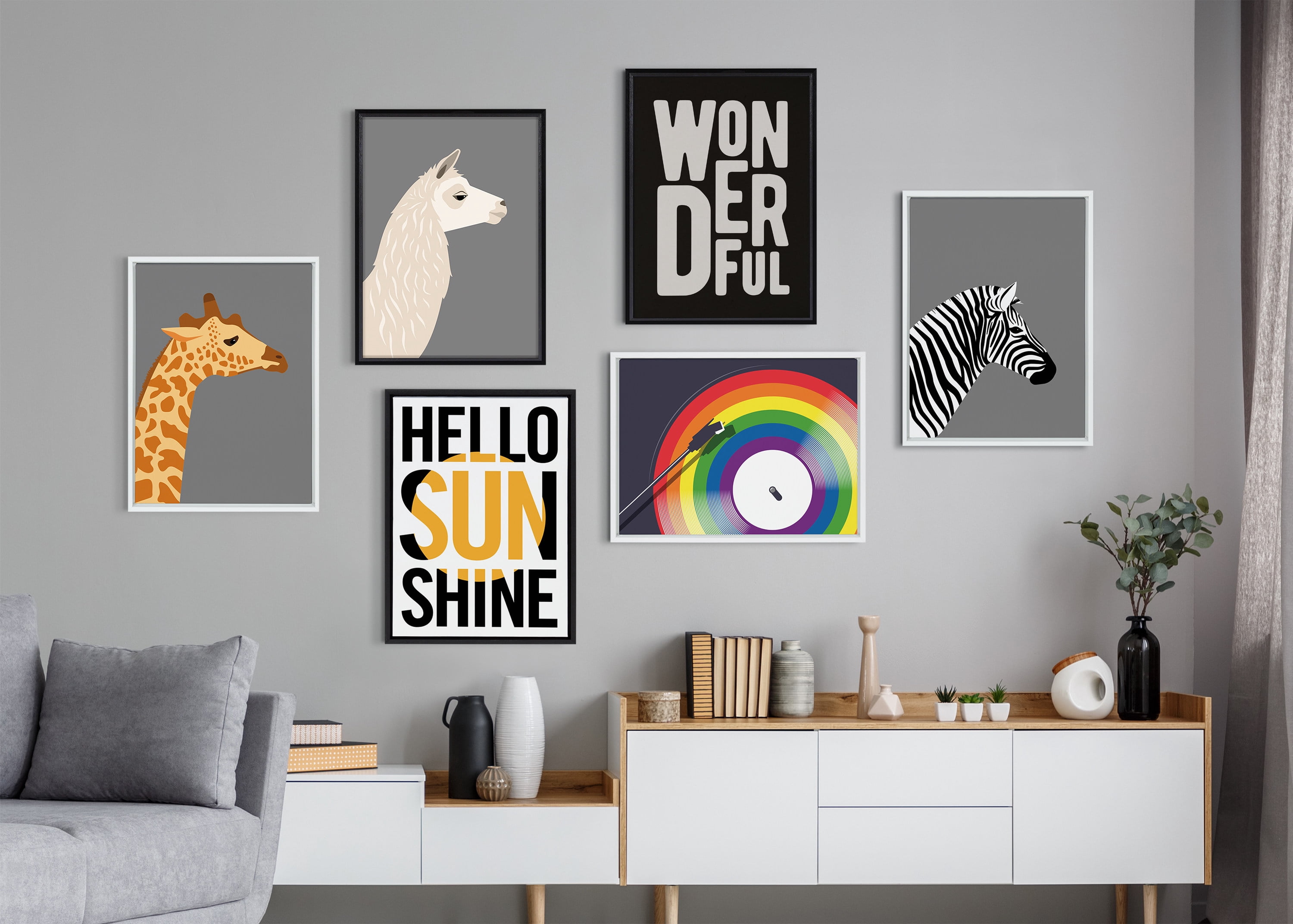 Kate and Laurel Blake Llama Larry Framed Printed Wood Wall Art by Rocket Jack, 18x24 Black, Whimsical Animal Art for Wall
