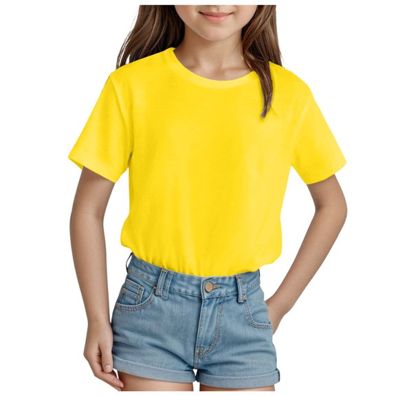 Girls Short Sleeve Crop Tops Kids Fashion Oversized Cute Crew Neck Cropped Athletic T Shirts Trendy Boxy Tee Teen Clothes Girls Summer