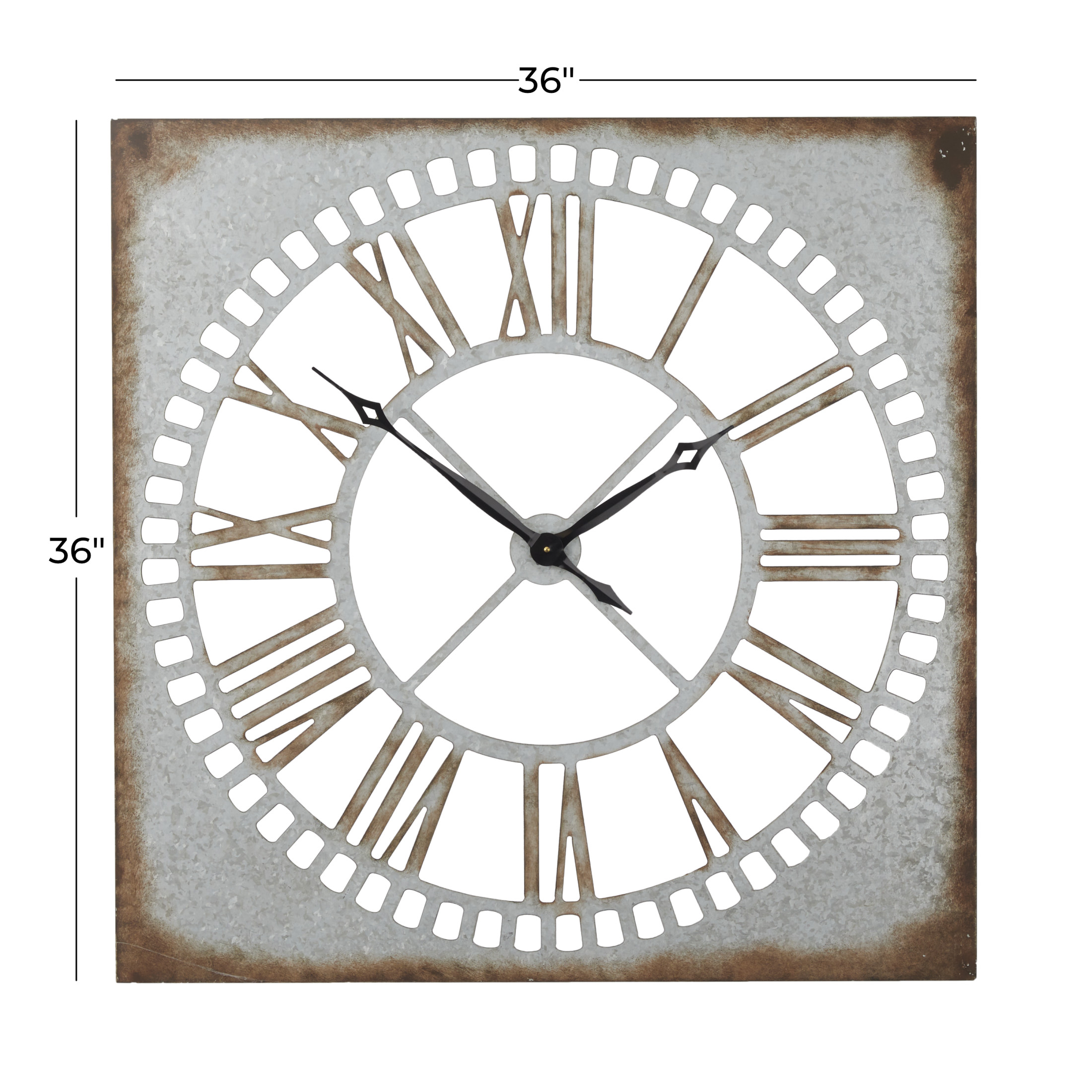 DecMode 36" Gray Metal Cutout Wall Clock with Brown Distressing
