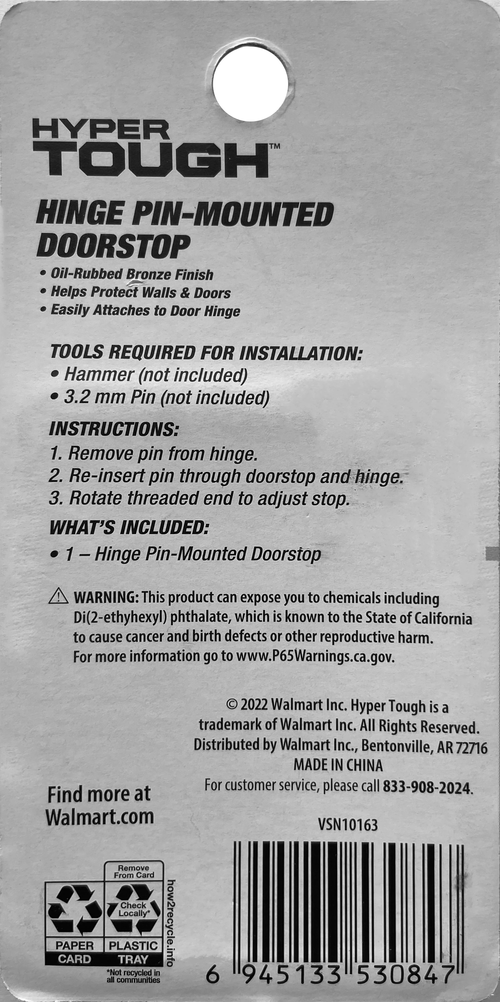 (3 pack) Hyper Tough New Hardware Hinge Pin Mounted Doorstop, Zinc Die Cast with Oil Rubbed Bronze, Assembled Product Depth 5.65,Height 0.7,Width 2.7 inch.