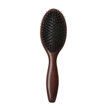 Boar Bristle Cushion Hairbrush Beech Wood Handle Hair Brush with Mixed Bristles for Scalp Massage Hair Detangling and Daily Styling