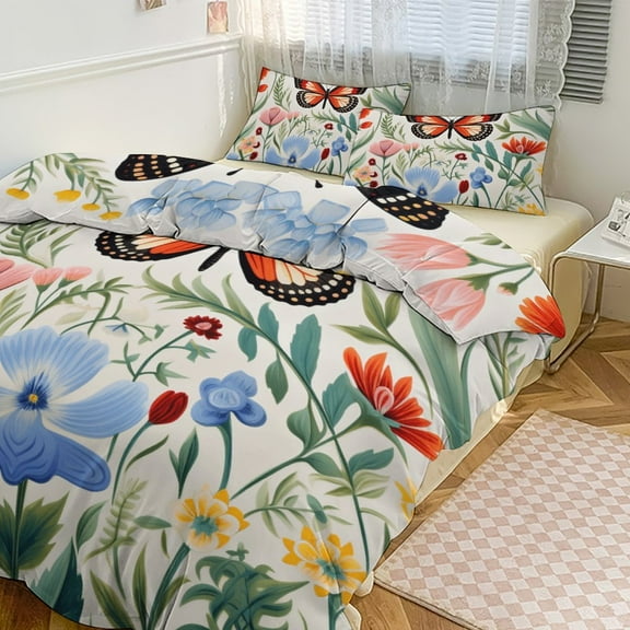 3PCS Watercolor Butterfly Duvet Cover Set Twin, 1 Duvet Cover And 2 Pillowcase, Duvet Cover for Kids Girls Boys And Teens