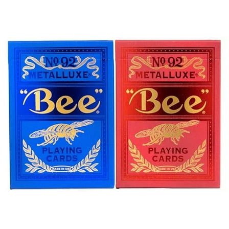 bee Metalluxe Premium Playing Cards Variety Pack - Blue and Red Foil Diamond Back Set of 2 Decks, Poker Size Standard Index