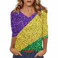 thumbnail image 1 of Mujeres Tres Cuartos de Manga Tops Navidad Impreso Suelto Casual V Cuello Camiseta Suéter Top para la Fiesta Casual, 1 of 5