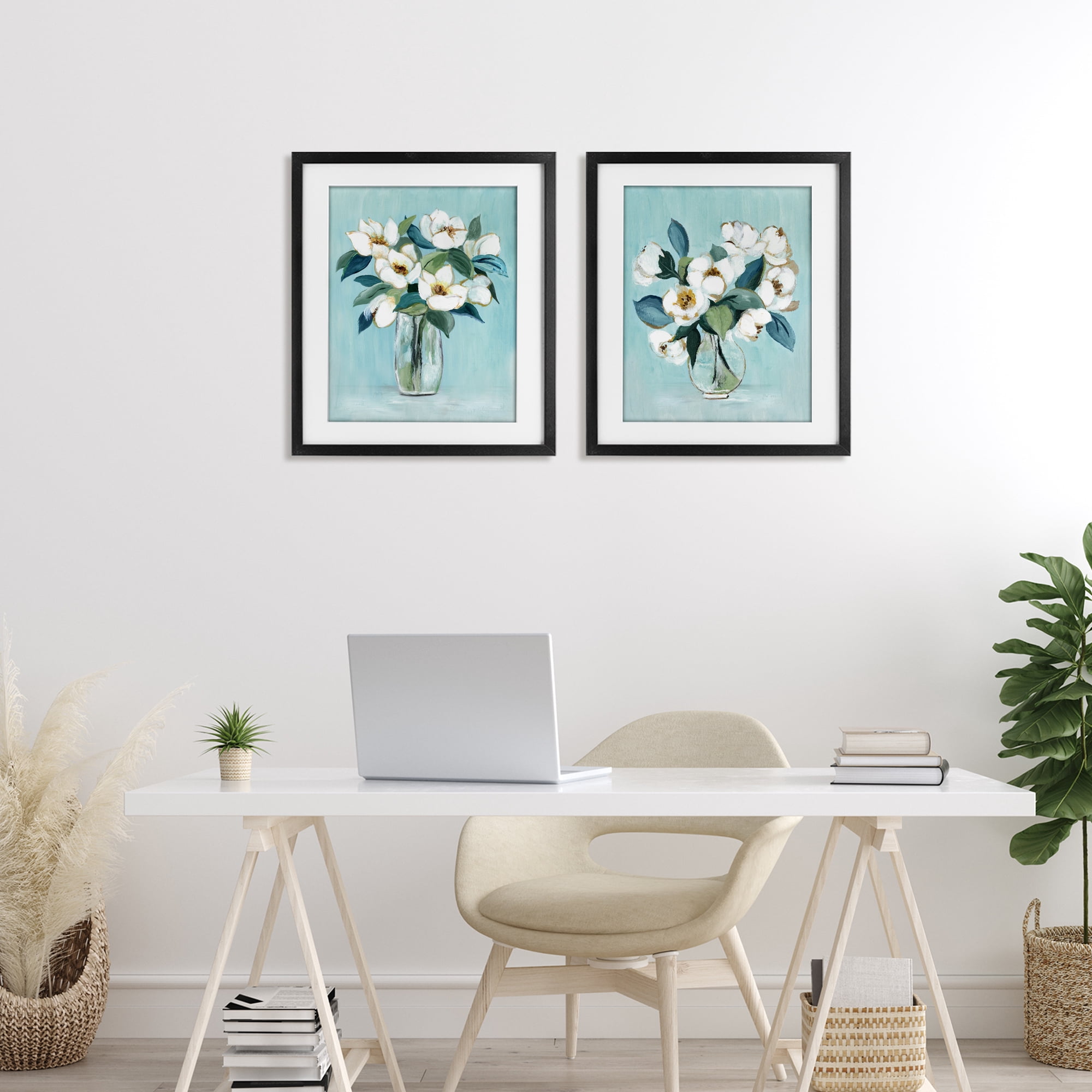 Stupell Industries Magnolia Blossom Vases 2 Piece Black Framed Print Under Glass Set, design by Janet Tava