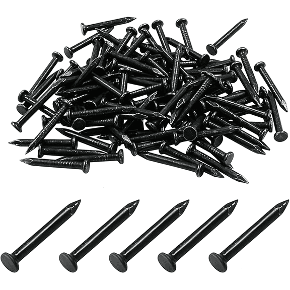 XIBUFE 100Pcs 1 Inch Black Hardware Nails, Flat Head Steel Long Black Finishing Nail for Wall Hanging, Picture Hanging, Wood, Wall, Plaster Concrete Art Frame