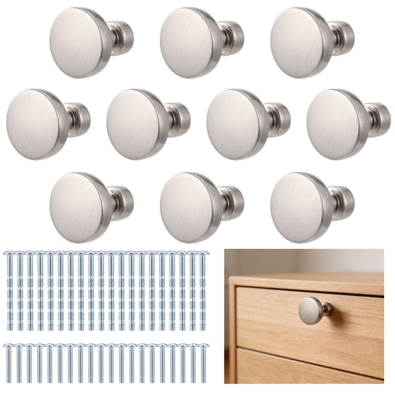10 Pcs Brushed Nickel Cabinet Knobs, 1.2 in Modern Round Drawer Knobs Pulls, Silver Single Hole Cabinet Hardware, Includes Screws, Suitable for Kitchen Cabinets, Bedroom Dressers & Bathroom Vanities
