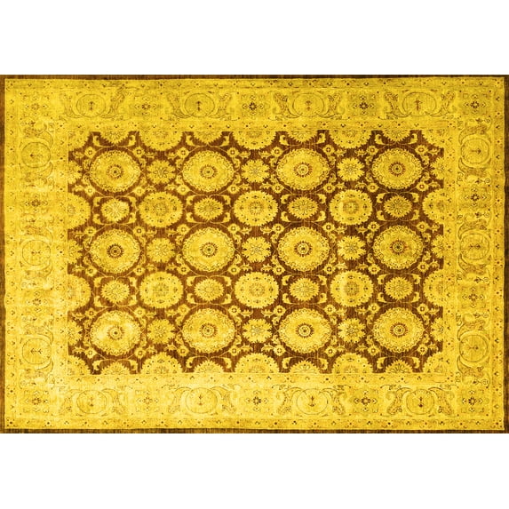Ahgly Company Machine Washable Indoor Rectangle Persian Yellow Traditional Area Rugs, 7' x 9'