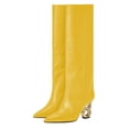 thumbnail image 2 of FSJ Women Classic Pointed Closed Toe Knee High Boots Chain Heel Pull On Wide Calf Tall Boots Work Date Dress Party Shoes Size 9 Yellow, 2 of 5