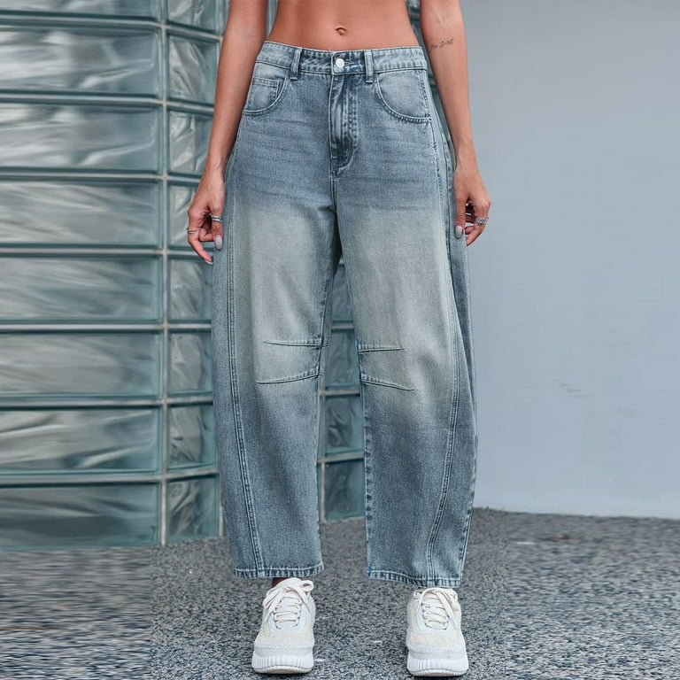 GYUJNB Barrel Jeans Women Mid Rise Barrel Leg Pants, Wide GYUJNB Barrel Jeans Women Mid Rise Barrel Leg Pants, Wide