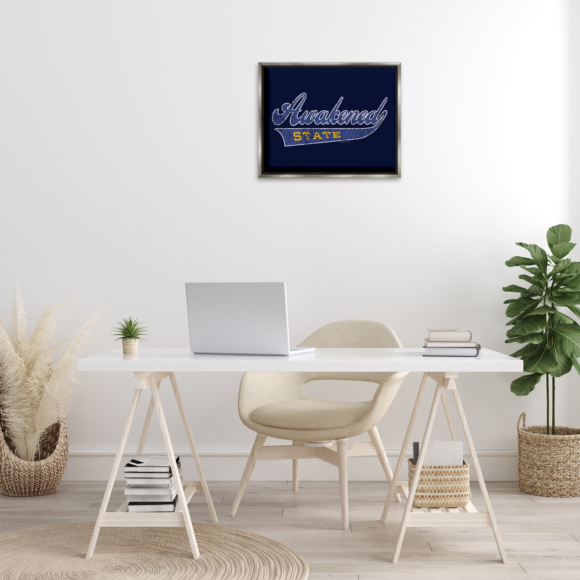 Stupell Industries Awakened State Varsity Novelty & Humor Painting Gray Floater Framed Canvas Art Print Wall Art, 21 x 17