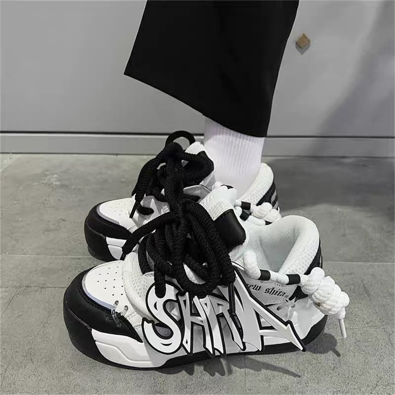CHOII Fashion New Thick Sole Versatile Casual Non-slip Board Shoes Casual Hiking Shoes Lace-up Breathable Sneakers with "SHITA" label for Women and Men Clearance!,Black/6.5
