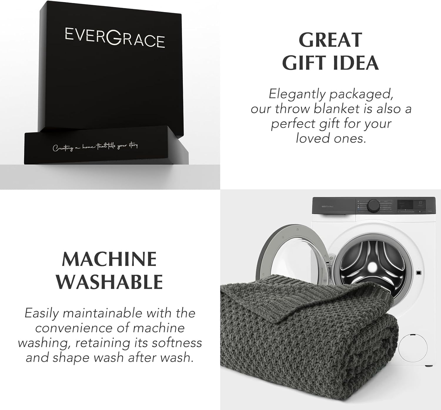 EVERGRACE Chunky Chenille Knit Throw Blanket for Couch, Soft Luxurious Moss Stitch Blankets for Bed, Cozy Decorative Farmhouse Knitted Throws for Sofa, Charcoal Gray, 60" x 80"